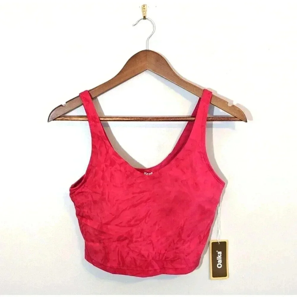 Oalka Tie Dye Red Longline Sports Bra NEW Sz M Padded Crop Tank Yoga Workout